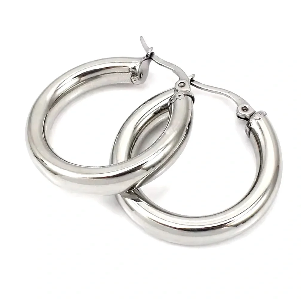 Large Tubular 18k‎ White Gold Filled Hoop Earrings, 30mm